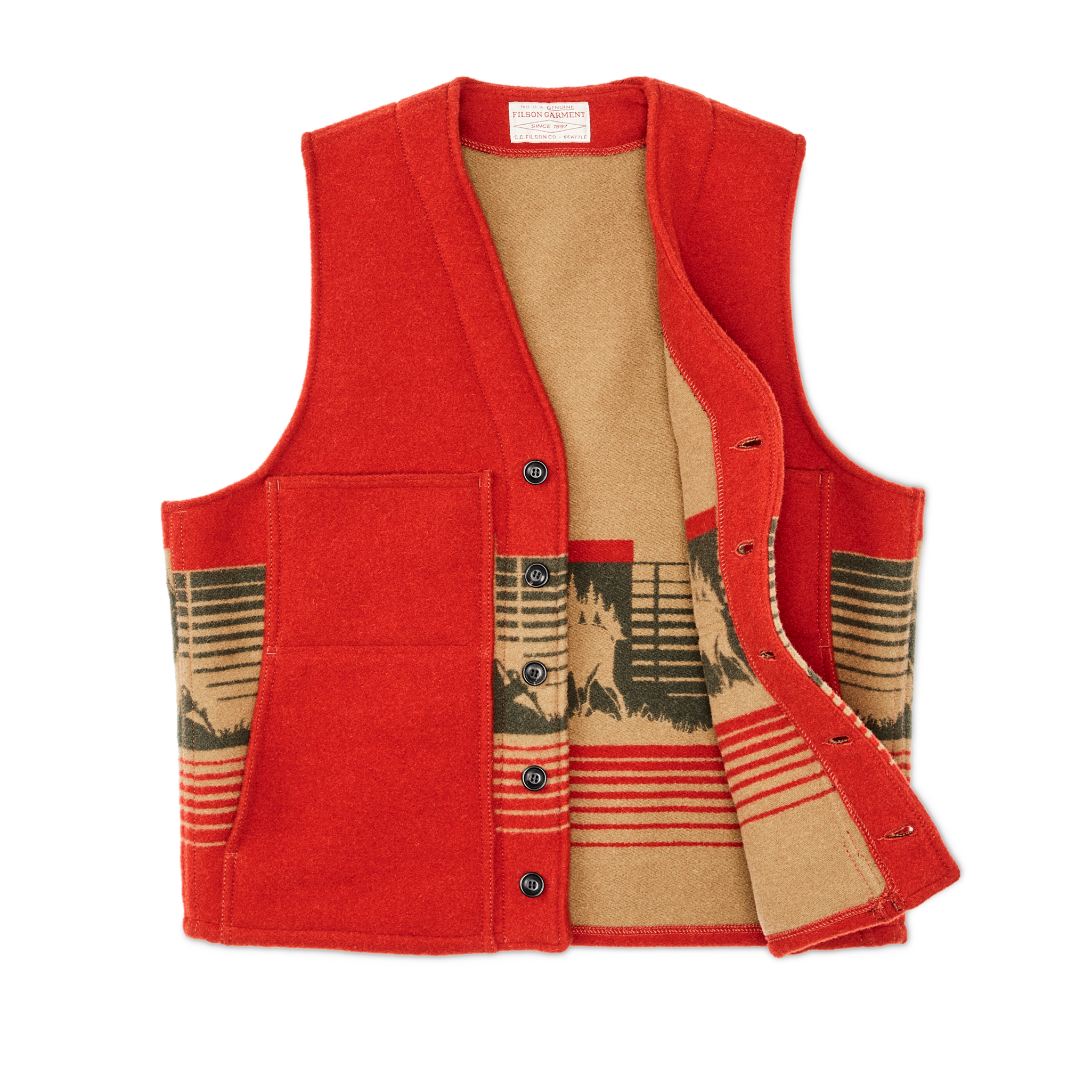 Jacquard Wool Vest - Red / Khaki / Forest Multi - Image 3
