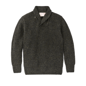 Bristol Shawl Neck Sweater  - Moss / Black Melange